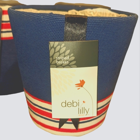Debi Lilly Striped Basket Planter Pot Covers in Navy Blue, White & Red Set of 4 - Picture 6 of 9
